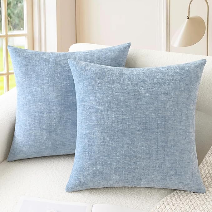 CaliTime Throw Pillow Covers Decorative 26 X 26 Inches Pack of 2 Cozy Chenille Cushion Cases for Couch Sofa Bed Living Room Home Baby Blue-Ruum Studio Home