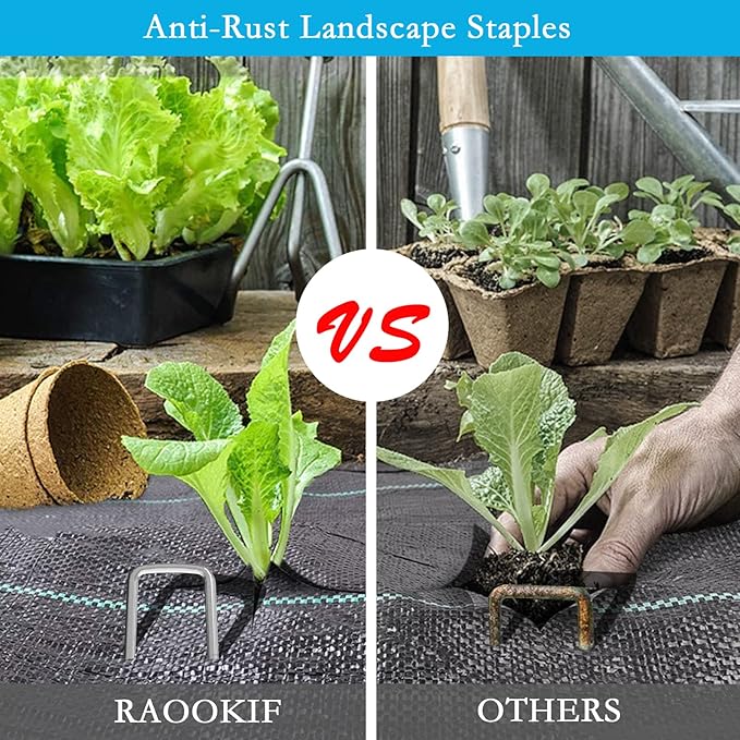RAOOKIF 8 Inch Galvanized Garden Landscape Staples Stakes, 20/50/100/200Pcs Garden Metal Stakes, 11 Gauge Heavy Duty Ground Stakes for Decoration, Fence Stakes Lawn Stake, Fabric Pins (50, 8 Inch)-Ruum Studio Home
