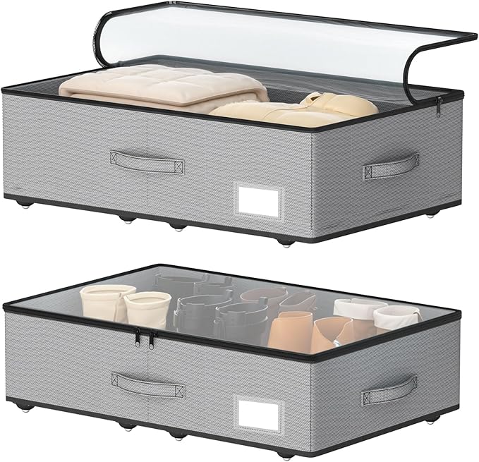 Under Bed Storage with Wheels, No Assemble Required 7.5 inches height Under Bed Storage bins,Large capacity Rolling Under bed Shoe Storage containers，dorm under bed storage drawers-Ruum Studio Home
