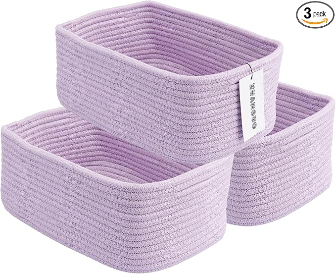 Small Woven Storage Baskets 12“X8”X5“ Decorative Rope Bins for Organizing Shelves, Closets, and Toys, Empty Gift Baskets, Cute Organizer Basket for Home and Office (purple, regular)-Ruum Studio Home