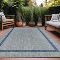 Bordered Outdoor Rug 6x9 Washable Outside Carpet for Indoor Patio Porch Waterproof Easy Cleaning Non Shedding Area Rugs Silver Gray - Blue 6 x 9-Ruum Studio Home