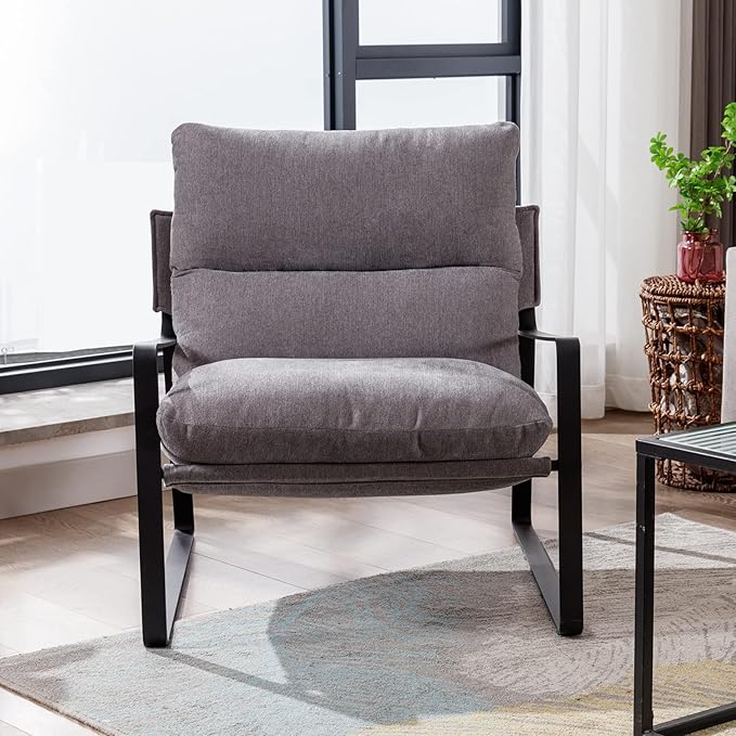 DUOMAY Modern Accent Arm Chair Set of 2, Comfy Linen Lounge Lazy Chair with Metal Leg, Mid-Century Corner Chair for Living Room Bedroom Office Apartment, Grey-Ruum Studio Home