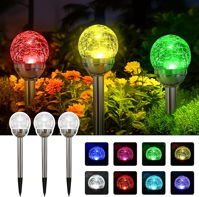 SOLPEX Solar Garden Lights Outdoor, 3 Pack Multi-Color Changing&White 2 Modes Solar Powered Glass Ball Garden Lights Waterproof for Patio Decoration-Ruum Studio Home