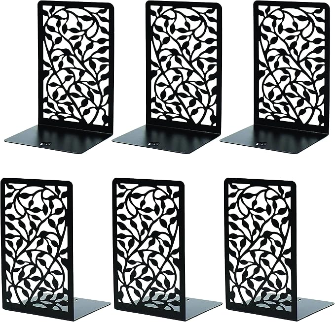 CNK Book Ends Bookends for Decorative Books Holder Bookend Shelves End Hold Heavy Duty Holders Stoppers Metal Stopper Cute Boho Bookshelf Holds Cookbook Office Home Set of 6 Bookends Pair Black-Ruum Studio Home