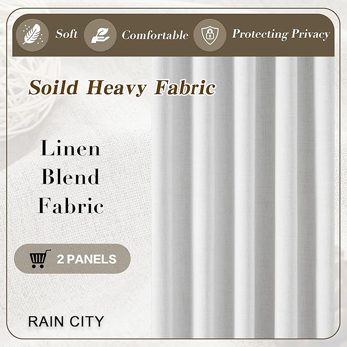 RAIN CITY Snow White Black Out Curtains 84 Inches Long Textured Bedroom Curtains for Track System Hooks Back Tab 2 Panels 50 x 84-Ruum Studio Home