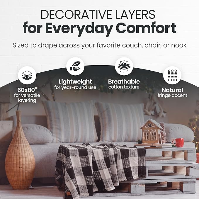 Gold Case Throw Blanket for Couch – 100% Recycled Turkish Cotton Blankets & Throws – Elegant Decorative Throw Blankets for Living Room Sofa – Woven Throws for Couch – Black – 60x80-Ruum Studio Home