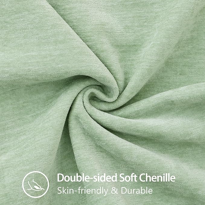 decorUhome Chenille Soft Throw Pillow Covers 18x18 Set of 2, Farmhouse Velvet Neutral Decorative Euro Pillow Covers with Stitched Edge for Couch Sofa Bed Home Decor, Sage Green-Ruum Studio Home