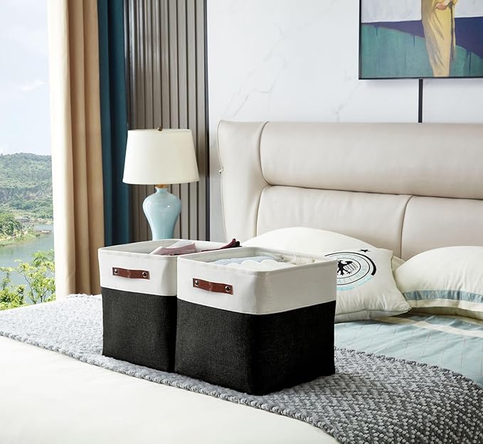 DECOMOMO Storage Cubes, 11x11 Cube Storage Bins, Baskets for Shelves (Black & White, Cube 11" - 4 Pack)-Ruum Studio Home