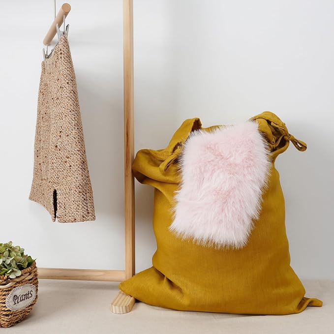 Linen Hanging Laundry Bag, Over The Door Laundry Hamper for Dirty Clothes, Drawstring Closure with Bottom Zipper, Turmeric-Ruum Studio Home