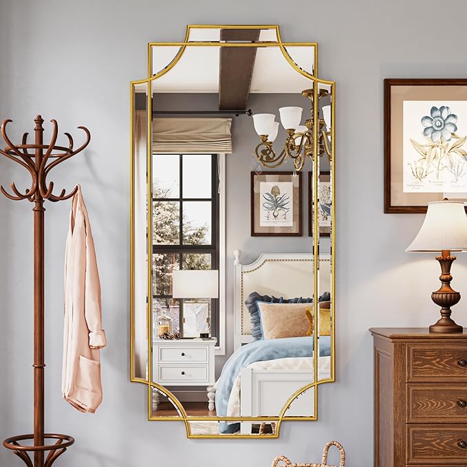 Kelly Miller Large Gold Full Length Mirror for Wall, 60"x30" Full Body Mirror Beveled Scalloped Modern Elegant Home Decor for Bedroom Living Room Bathroom Dressing Room Entryway Hallway-Ruum Studio Home
