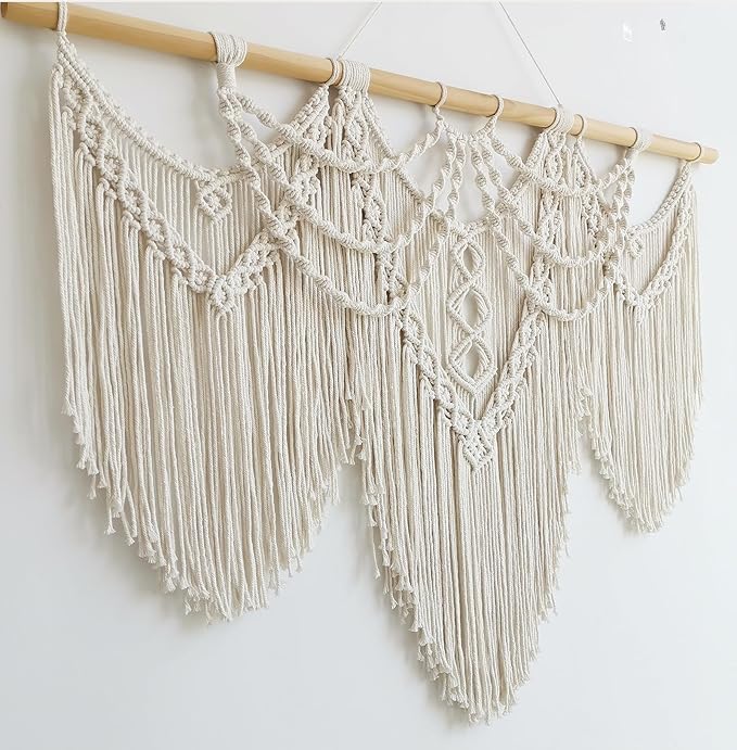 Achart Macrame Wall Hanging Large- Boho Wall Decor- large wall art- Wall Decor Living Room- Macrame Tapestry Boho Decor for Bedroom (Beige-Fringe)-Ruum Studio Home