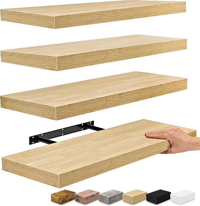 Sorbus Floating Shelves for Wall - 24" Bathroom Shelves, Wall Decor for Bedroom, Kitchen, Living Room, Home Decor & Book Storage - Mounted Floating Shelf with Invisible Brackets (Maple Wood, 4 Pack)-Ruum Studio Home