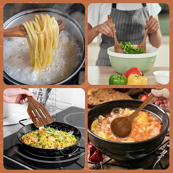 comfoyar Teak Wooden Spoons for Cooking, 10 Pieces Kitchen Cooking Utenails Set with Spatula and Ladle, Heat Resistant Kitchen Cookware for Nonstick Pan-Ruum Studio Home