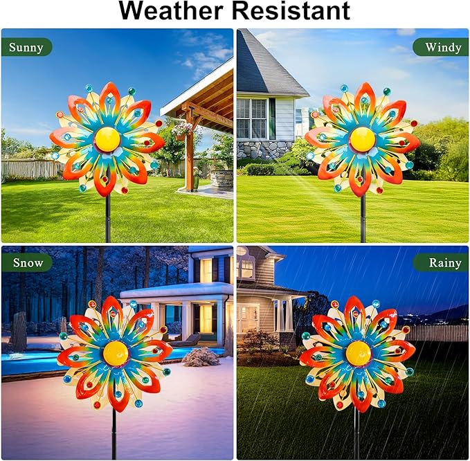 Soalr Wind Spinners -60.63 Inch Outdoor Metal Stake Yard Wind Sculptures, Solar Powered Multi-Color LED Glass Ball with Kinetic Wind Spinner Windmills for Outdoor Lawn & Garden Decoration-Ruum Studio Home
