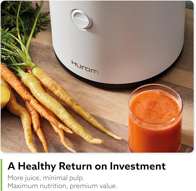 Hurom H320 Cold Press Juicer Machine, Easy to Clean Masticating Slow Juicer, Coarse Strainers, Self-Feeding, Hands Free, Family Size, Quiet Motor, Easy Assembly (White)-Ruum Studio Home