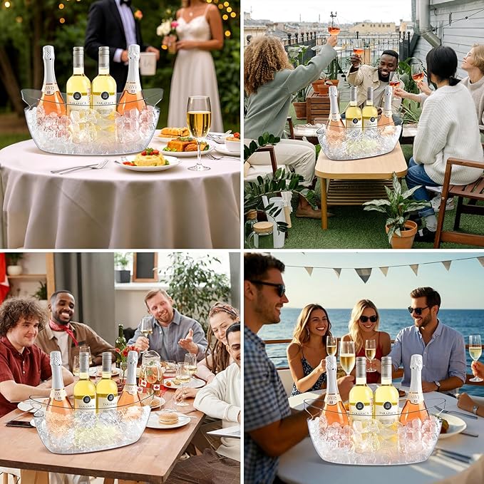 Ice Buckets for Parties,Ice Bucket Bowls of 2pcs with Scoops(2pcs)&Metal Wine Bottle Opener,5.5L Large Clear Acrylic Ice Champagne Buckets Tub for Parties,Mimosa Bar Supplies,Beer,Beverage&Drinks-Ruum Studio Home