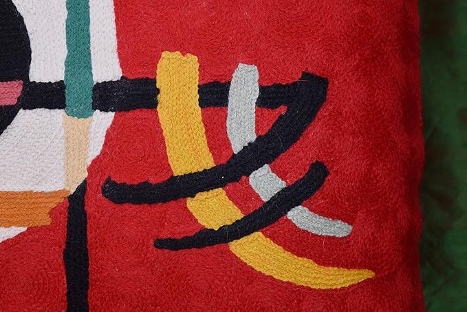 Modern Throw Pillow Cover - Kandinsky Inspired Abstract Pattern - Red - 18" x 18" - Hand Embroidered Wool - Living Room, Office, Bedroom, Outdoor-Ruum Studio Home