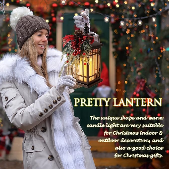 Christmas Lantern Christmas Decorative Lantern Snow Globe Christmas Decorations Indoor Outdoor Flashing Candle Lights, Dining Table Fireplace Decoration Hanging Candle Lanterns Holiday Decor-Ruum Studio Home