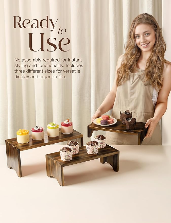 Acacia Wooden 3 Tier Cupcake Stand - Risers for Display for Food Buffet Risers and Stands – Food Stands for Display Party – Acacia Wooden Cupcake Stand - Set of 3 Size (Walnut Color)-Ruum Studio Home