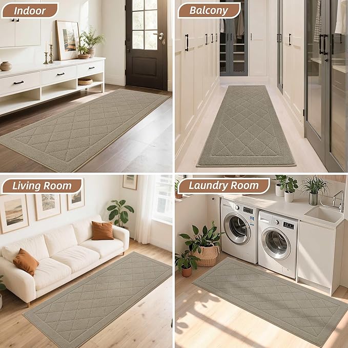 BEQHAUSE Dirt Trapper Door Mat 24" x 60", Doormat Non-Slip Entryway Rugs Washable, Dog Door Mat Stain Resistant and Absorbent Welcome Floor Mat for Front Back Door, Muddy Wet Shoes & Paws, Beige-Ruum Studio Home