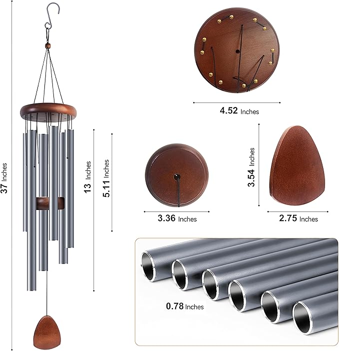 Large Aluminium Wind Chimes 37 Inches to Create a Zen Atmosphere Suitable for Outdoor, Garden, Patio Decoration. Classic Wind Chimes with Wind Catcher Suitable as A Gift for Unisex(Blue Grey)-Ruum Studio Home