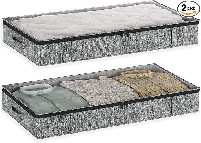 Gray Low Profile Under Bed Storage Containers 5 inches high, 33.8"x 17.7"x 5.1", Sturdy Underbed Shoe Storage Organizer, Foldable Fabric Under the Bed Storage Bins - Pack of 2-Ruum Studio Home
