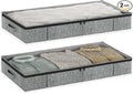 Gray Low Profile Under Bed Storage Containers 5 inches high, 33.8"x 17.7"x 5.1", Sturdy Underbed Shoe Storage Organizer, Foldable Fabric Under the Bed Storage Bins - Pack of 2-Ruum Studio Home