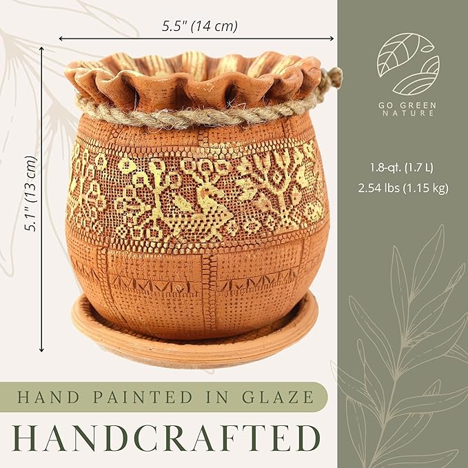 Ceramic Pot with Drainage Hole and Saucer, Plant Pots, Modern Decorative Planters for House Plants Indoor Flowers Plants, Cute Flower Pot - Gifts (Birds (1.7 L))-Ruum Studio Home