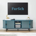 62" Tambour Door TV Stand,Wood Mid Century Modern TV Cabinet for Up to 75“ TV,Curved Edge Long TV Stand with Storage for Bedroom Living Room(62.2inch,Blue)-Ruum Studio Home