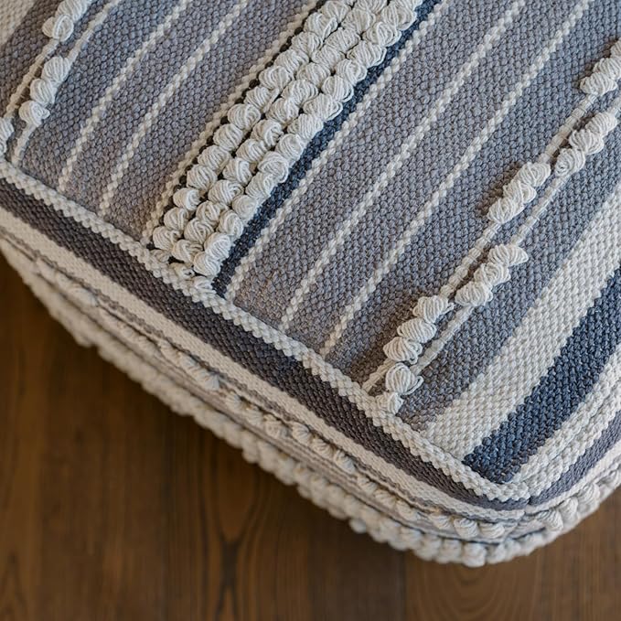 Pouf Ottoman, Square Hand Woven Loop and Striped Ottoman Pouf for Living Room or Bedroom, Floor Chair, Foot Rest or Decorative Home Decor-Ruum Studio Home