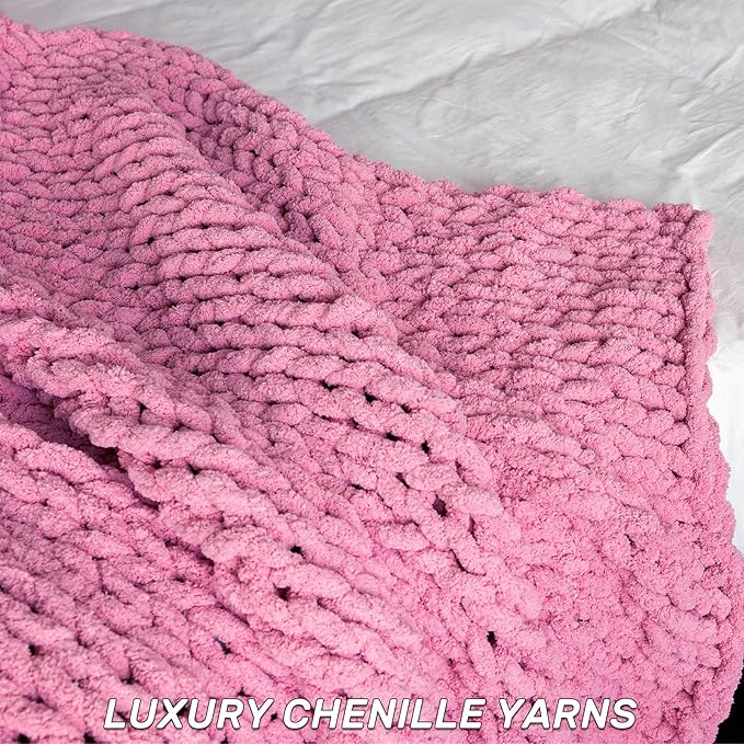 Chunky Knit Blanket - Luxury Soft Cozy 50 * 60 Throw Blanket,100% Woven Blanket Rope Knot Throw Blanket for Couch, Sofa, Home Decor, Gift - Machine Washable（Pink）-Ruum Studio Home