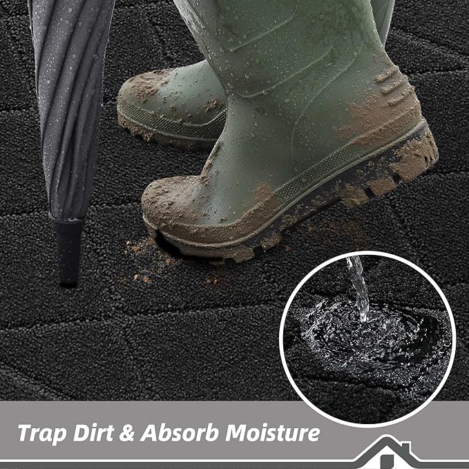 BEQHAUSE Dirt Trapper Door Mat 20" x 32", Doormat Non-Slip Entryway Rugs Washable, Dog Door Mat Stain Resistant and Absorbent Welcome Floor Mat for Front Back Door, Muddy Wet Shoes & Paws, Black-Ruum Studio Home