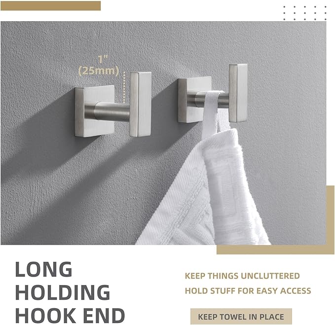 Angle Simple Bathroom Towel Hook 2 Pack, SUS304 Stainless Steel Bath Robe Holder, Modern Coat Hook Wall Mounted, Brushed Nickel-Ruum Studio Home