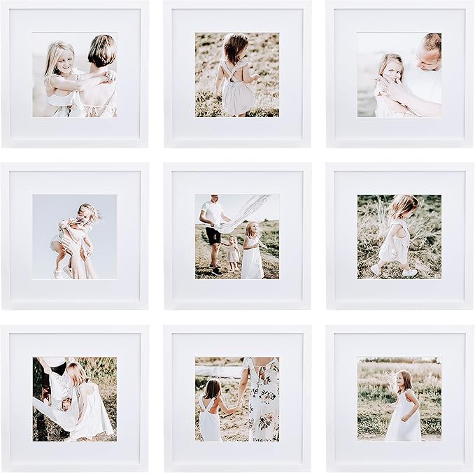 Sheffield Home 9 Piece Gallery Wall Frame Set, 12x12 Inch, White-Ruum Studio Home