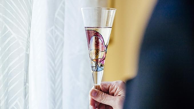 Victoria Barcelona Champagne Flute - 7.5 Oz Mouth-Blown Hand Painted, Antoni Gaudi & Murano Inspired Artistic Unique Gift Ideas Anniversary, Birthday, Weddings, Women & Men (2, Sagrada Red)-Ruum Studio Home