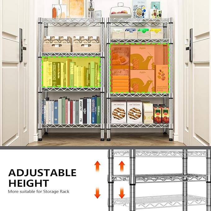 1000 lbs 4 Tier Shelf Metal Storage Shelves Wire Rack Closet Organizers with PP Board for Garage Kitchen Bathroom Laundry Chrome 11.8" D x 21.7" W x 39.5" H-Ruum Studio Home