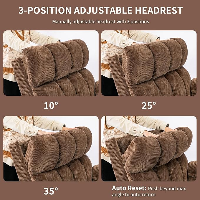 Oversized Power Lift Recliner Chair with Adjustable Headrest for Elderly,Dual Motor Lay Flat Recliner Chair with USB Port,Type C,Big and Tall Recliner with Massage and Heat,Cup Holders,Storebox,Brown-Ruum Studio Home