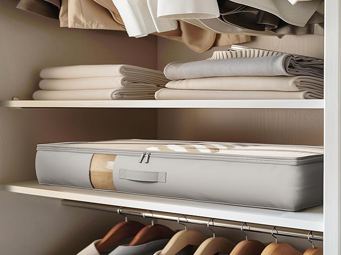 Under Bed Storage Containers with Window, Closet Organizers and Storage Bags, Foldable Underbed Storage Bags for Blankets, Clothing, Comforter, Linen Sheets, Wrapping Paper, 2 Pack, Grey-Ruum Studio Home