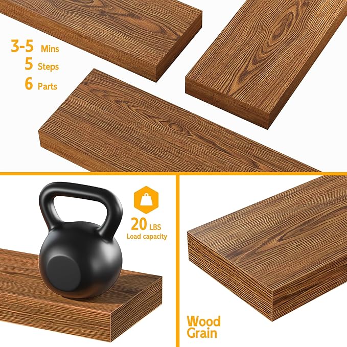 BAMEOS Floating Shelves,40 in W x 8in D Wall Mounted Wooden Shelves with Invisible Brackets Set of 3, Hanging Wall Shelves Decoration for Bedroom, Bathroom, Living Room and Kitchen-Ruum Studio Home