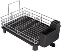 BOOSINY Stainless Steel Dish Drainers Drying Rack for Kitchen Counter with Automatic Drainage, 1 Tier Rust Proof Metal, Space Saving, Modern Aesthetic, Compact Plates Strainers,Gray-Ruum Studio Home