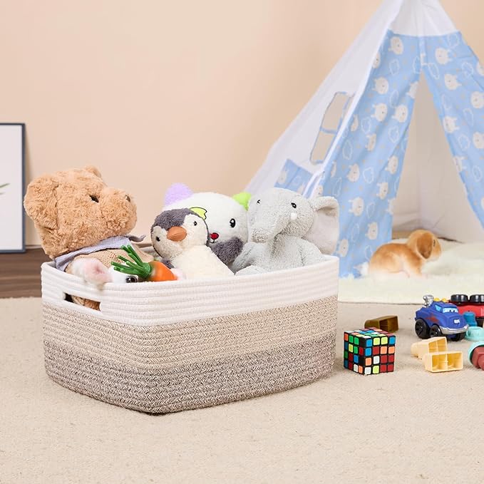 Large Storage Baskets for Shelves, Closet Organizers Bins for Clothes Blanket Towels, Baby Nursery, Toy Baskets Box, Woven Rope Baskets, 17 x 13 x 7.5”, 2 Packs Gradient Brown-Ruum Studio Home
