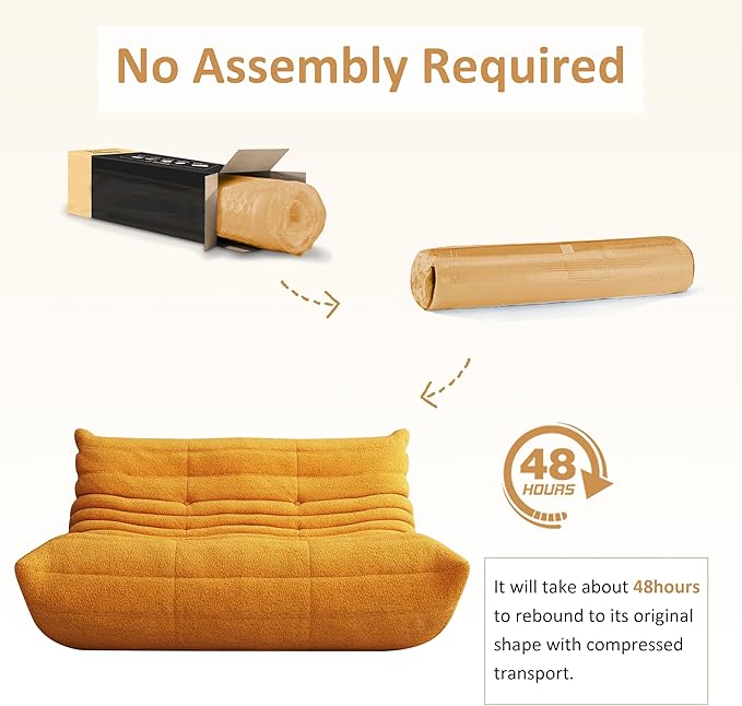 Bean Bag Chair, Oversized Loveseat Fireside Chair for Adults, 2 Seater with Memory Foam Filled, Lazy Sofa Lounge Floor Sofa for Living Room, Bedroom, Office, No Assembly Required. (Yellow)-Ruum Studio Home