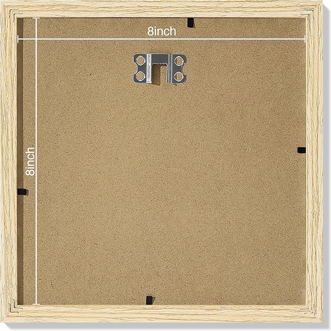Vittanly 8x8 Picture Frames Set of 9, Shatter Resistant Plexiglass, Display 4x4 Pictures with Mat or 8x8 without Mat, Photo Frames for Wall Mount, Engineered Wood, OAK-Ruum Studio Home