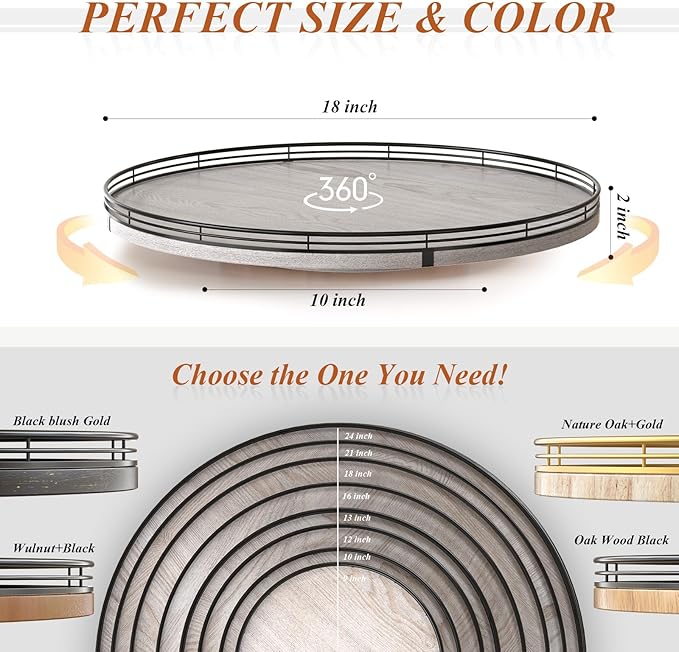 18" Lazy Susan Wood Turntable Organizer for Kitchen Decor, Farmhouse Round Wooden Lazy Susan Organization and Storage for Cabinet, Dining Table, Pantry, Bathroom, Countertop, Centerpiece, Home Decor-Ruum Studio Home