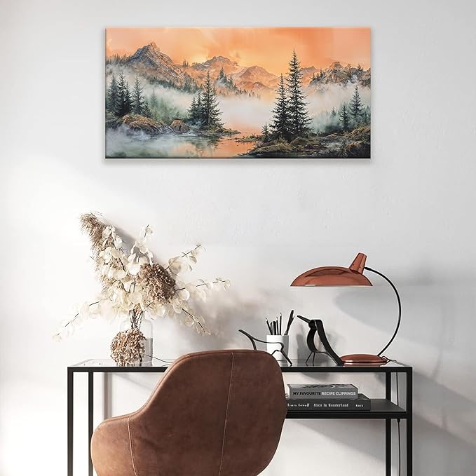Tsomzxng Canvas Art Wall Decor For Living Room Mountain Wall Art Picture For Bedroom Modern Office Wall Decorations Forest River Landscape Paintings Pictures Artwork Aesthetic 20 X 40 In-Ruum Studio Home