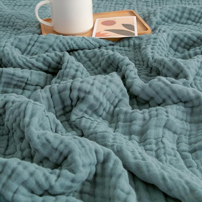 EMME Muslin Baby Blankets 100% Cotton 4-Layer Swaddle 40"x50" Lightweight Soft Breathable for Toddler, Infant, Newborn All Season Gauze Blanket, Teal-Ruum Studio Home