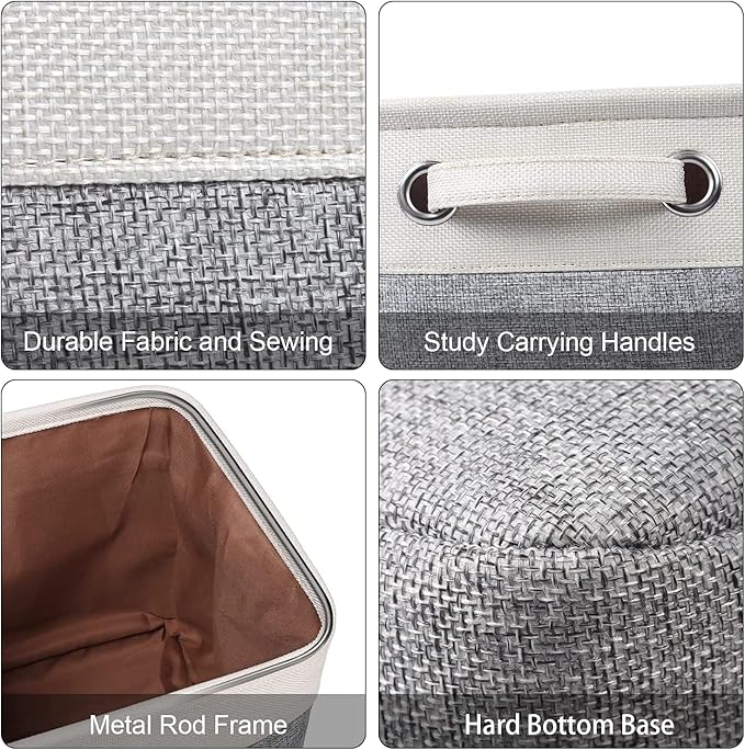 Kntiwiwo Storage Baskets for Closet 15" x 10" x 9.5" Fabric Storage Bins for Shelves Decorative Storage Cubes with Handles Large Linen Closet Organizer Bins for Home, Set of 3, Grey-Ruum Studio Home