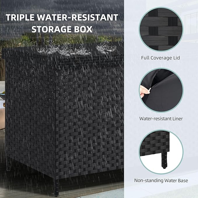 YITAHOME 230 Gal Outdoor Storage Box, XXL All-Weather Wicker Deck Box for Patio Furniture, Cushions, Pool Accessories and Garden Tools - Black-Ruum Studio Home