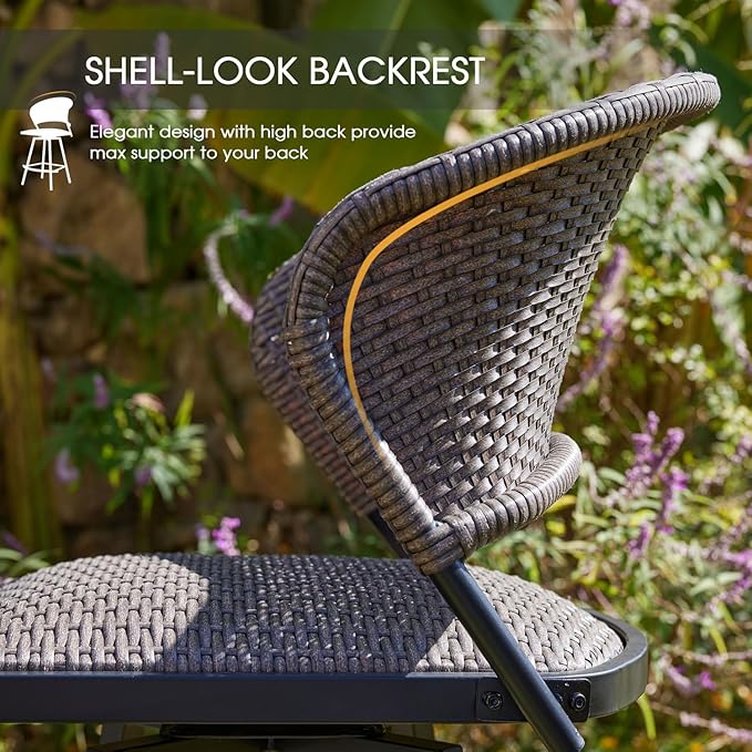 VICLLAX Patio Bar Stool Chairs with Footrests and Padded Seat, Bar Height Swivel Patio Chairs Set of 6, Brown Woven Wicker Swivel Bar Stools for Lawn Garden-Ruum Studio Home