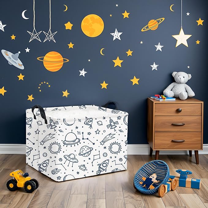 HIYAGON Rectangular Space Basket for Boys Kids Baby Storage Basket Storage Bin Organizer Box Room Decor(Spaceships)-Ruum Studio Home